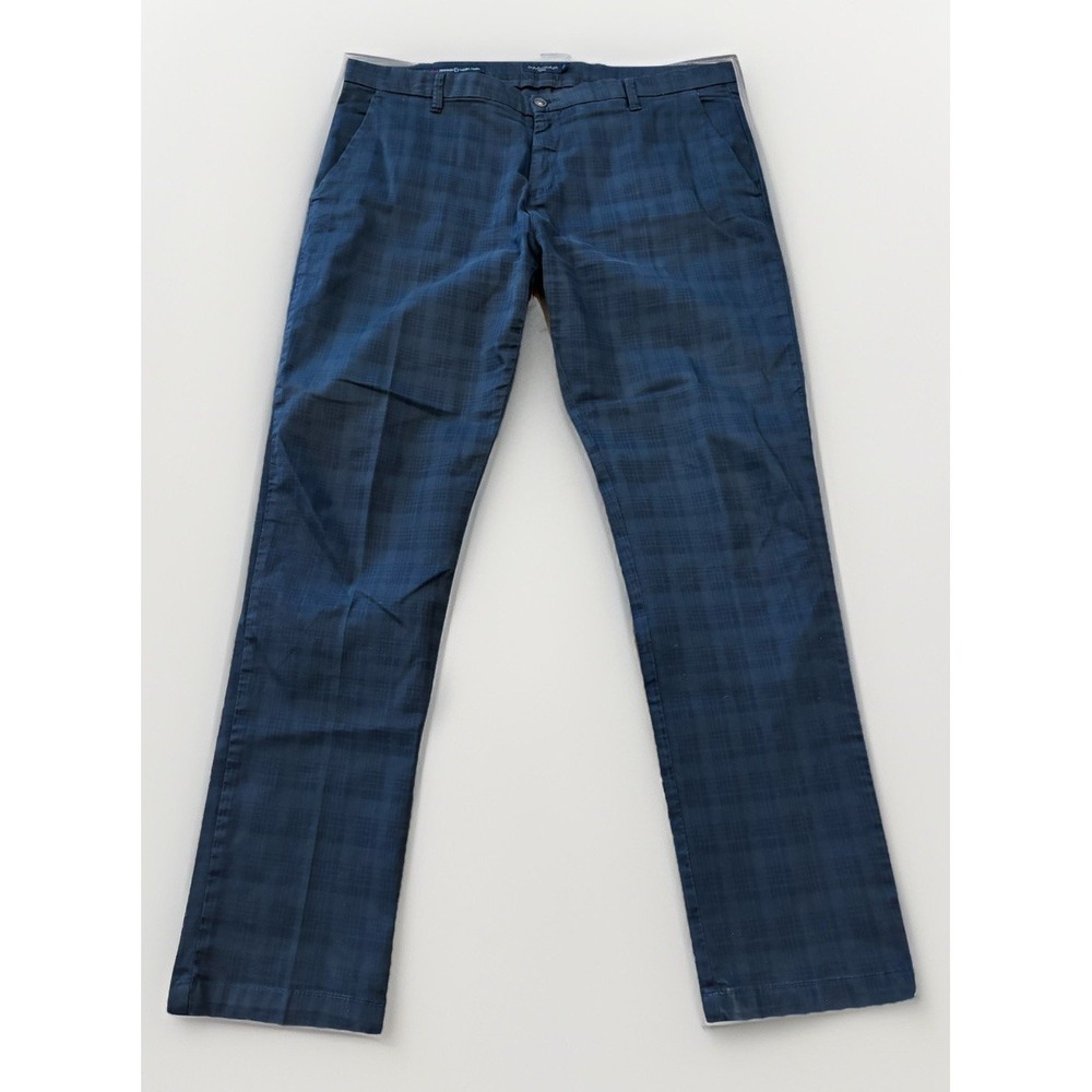 DOPPLEGANGER Roma Men 39x29.5 Blue Plaid Prem Classic Chino Pants Cotton Stretch